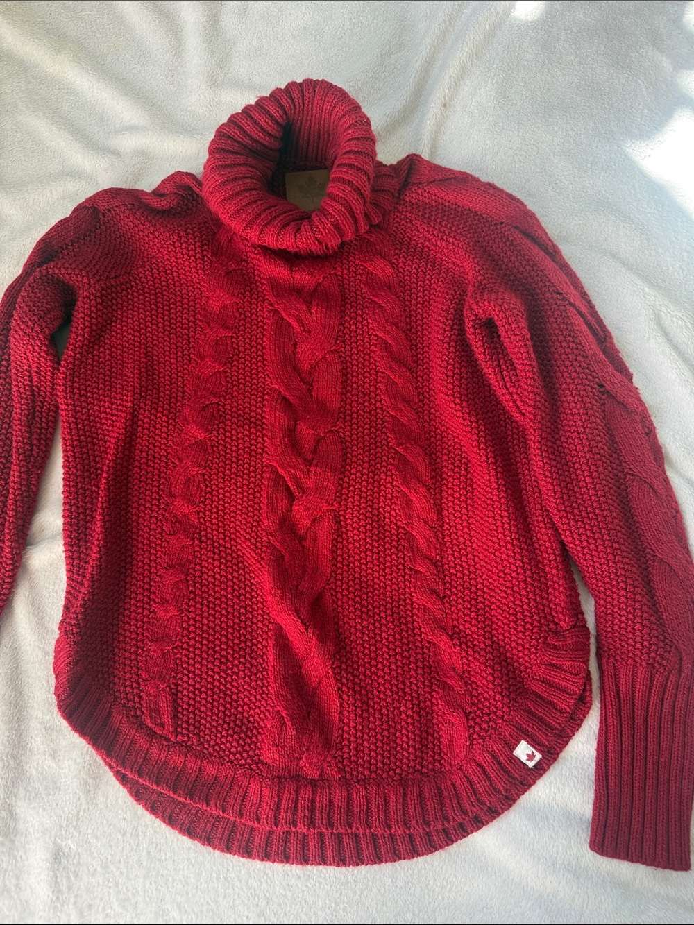 Red Cable-Knit Turtleneck Sweater - Women